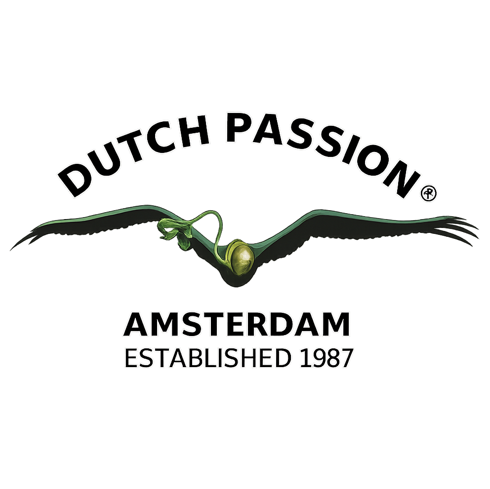 the logo of dutch passion company a breeder of cannabis seeds