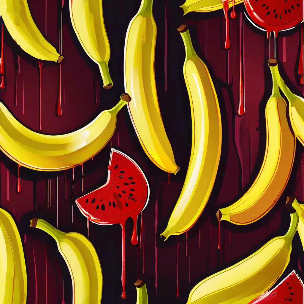 “A close-up of Banana Blood buds by Crockett Family Farms: densely coated in resin, green-and-golden nugs with bright orange pistils—exuding creamy banana and rich cherry aromas.”